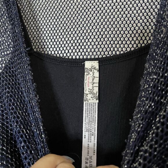 Free People Intimate two timer bodysuit navy blue shimmer mesh overlay XS - Picture 6 of 8